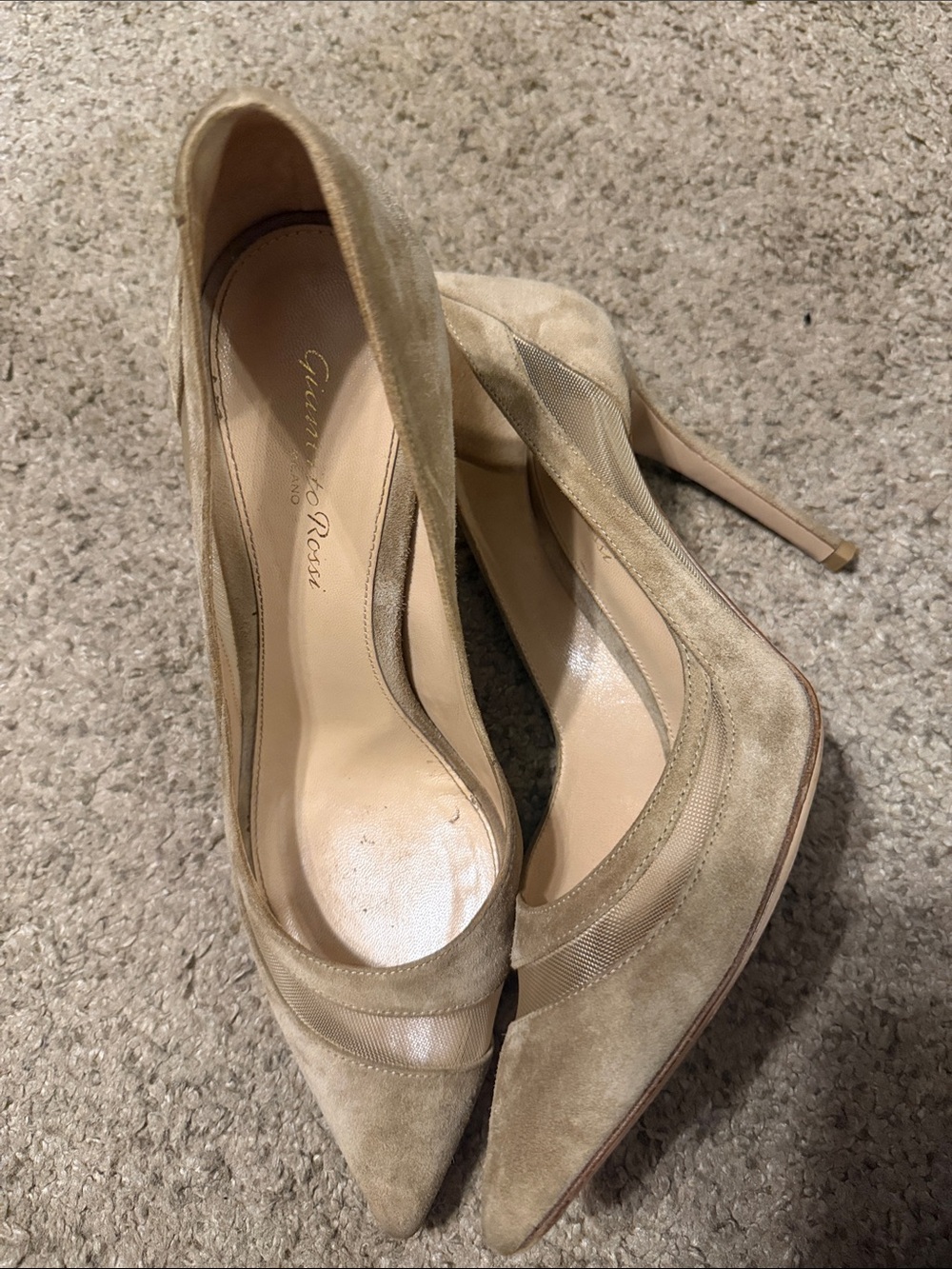 Gianvito Rossi Tan Suede Pointed-Toe Stiletto Pumps